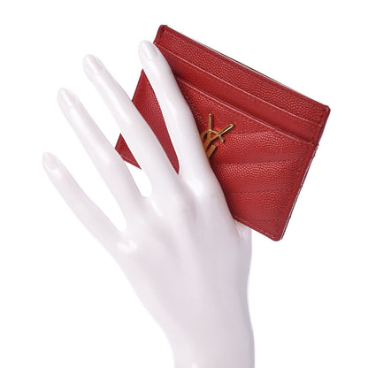 Saint Laurent Grain De Poudre Matelasse Chevron Monogram Credit Card Case Red 2 of 7