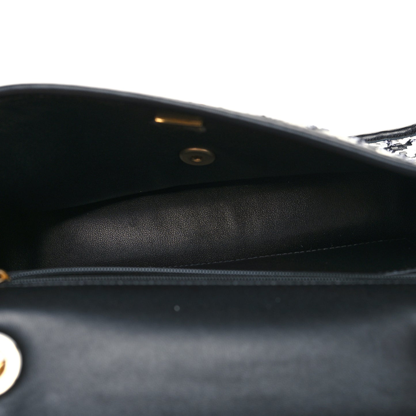 Metallic Lambskin Viscose Woven Flap Silver Black