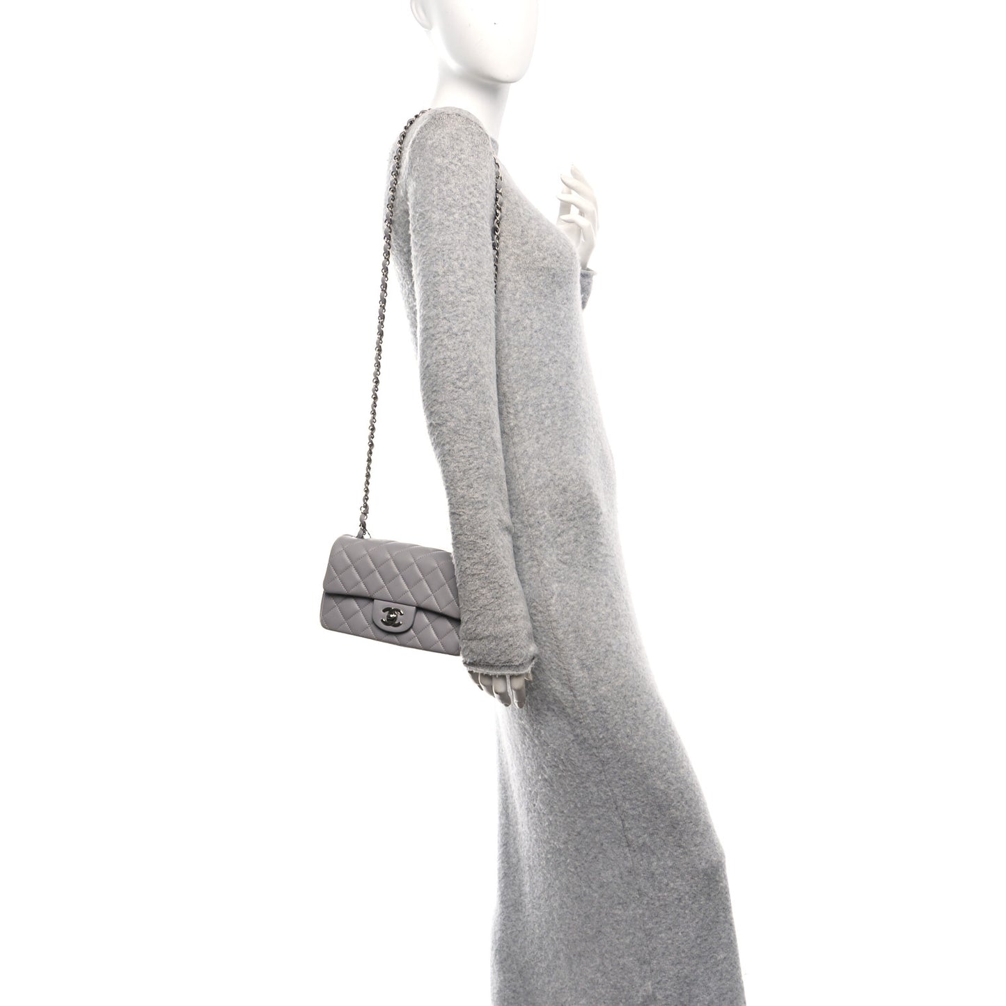 Lambskin Quilted Mini Rectangular Flap Grey
