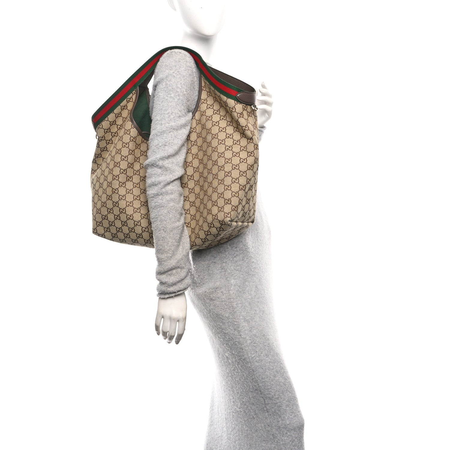 Gucci GG Monogram Web Large Giglio Tote Beige Brown 2 of 10