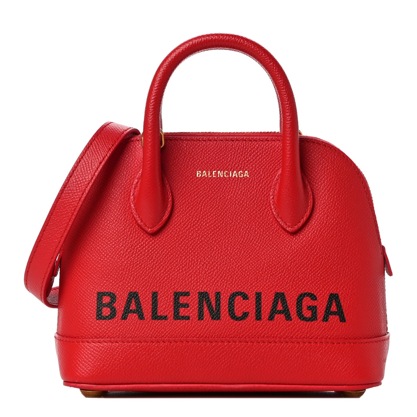 Signature Grained Calfskin Logo XXS Ville Top Handle Bag Rouge Coquelicot Black