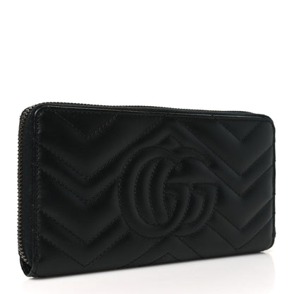 Gucci Calfskin Matelasse GG Marmont Zip Around Wallet Black 3 of 9