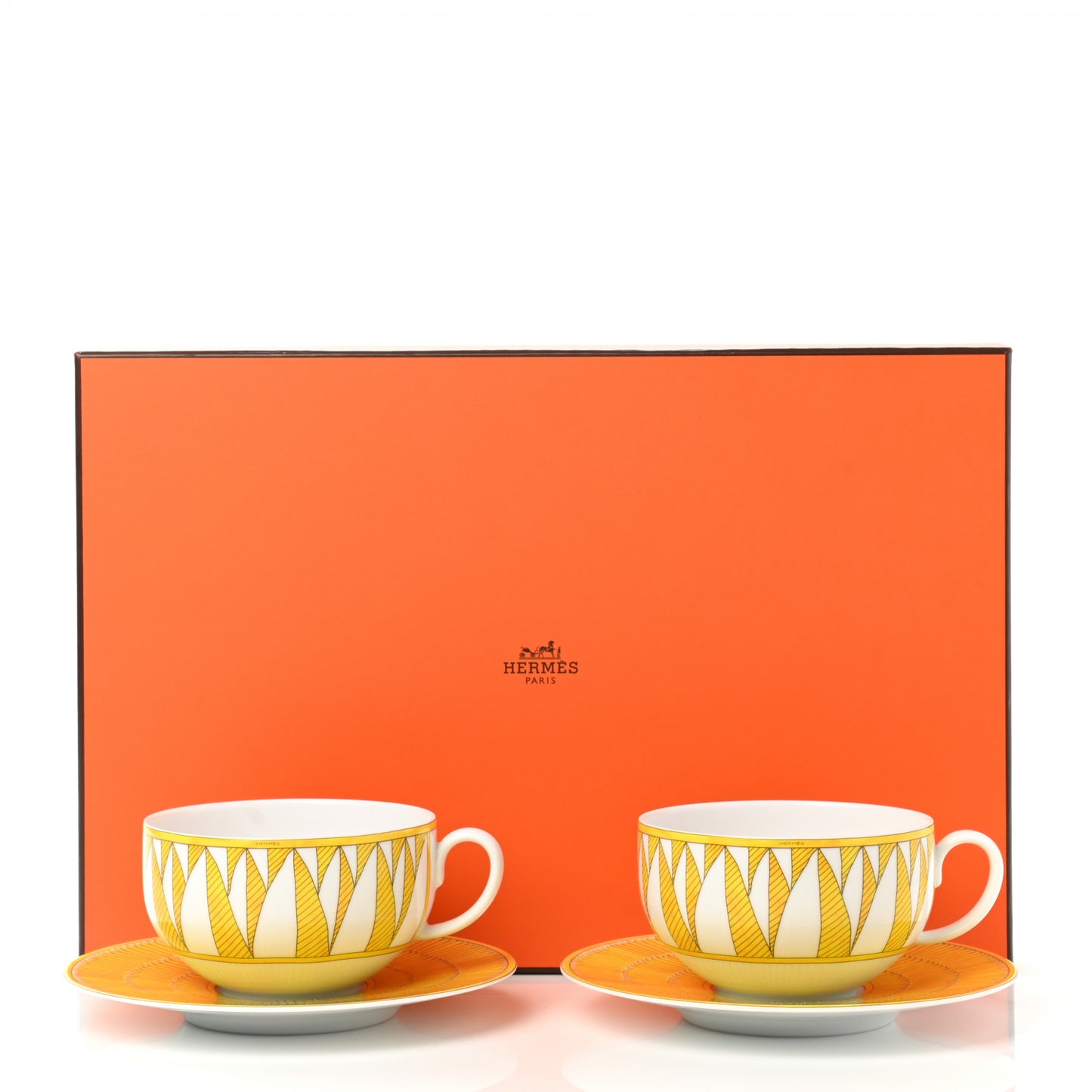 Porcelain Soleil d'Hermes Breakfast Cup And Saucer Set Of 2