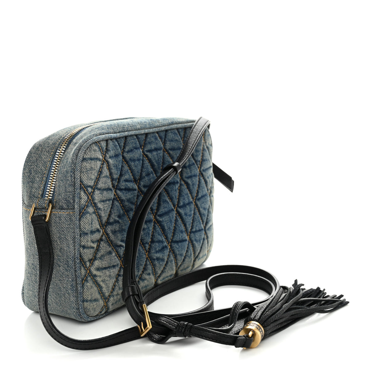 Denim Matelasse Quilted Summer Embroidered Classic Monogram Camera Bag Blue