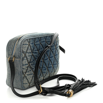 Saint Laurent Denim Matelasse Quilted Summer Embroidered Classic Monogram Camera Bag Blue 3 of 13