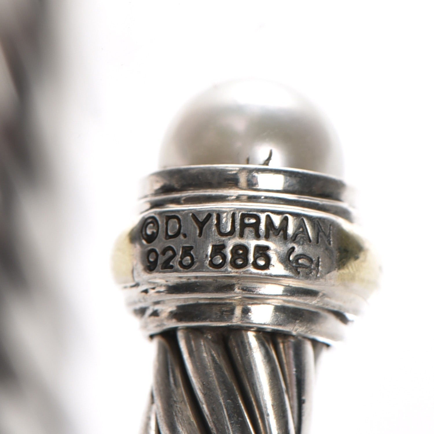 David Yurman Sterling Silver 14K Yellow Gold Pearl 7mm Cable Classics Bracelet 4 of 5