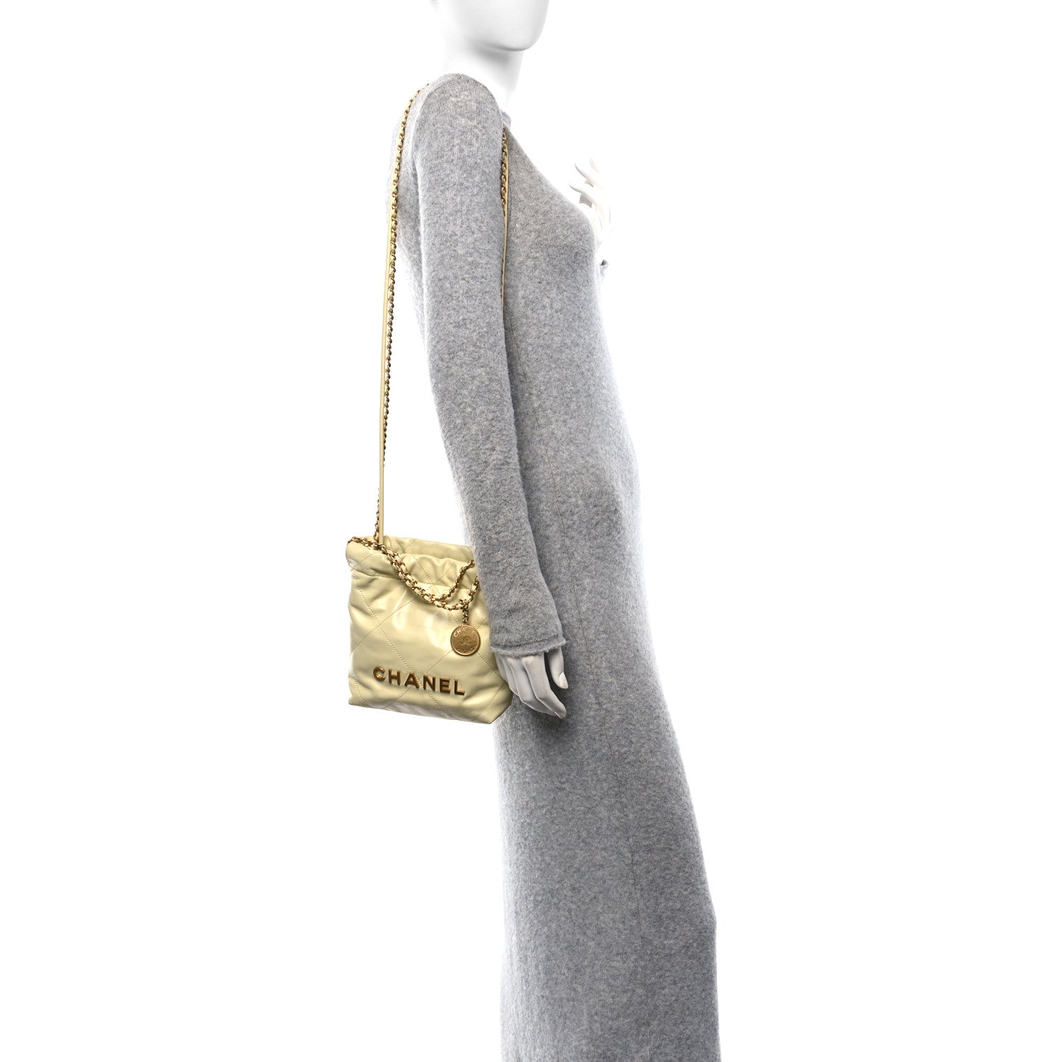 Chanel Shiny Calfskin Quilted Mini Chanel 22 Light Yellow 2 of 10