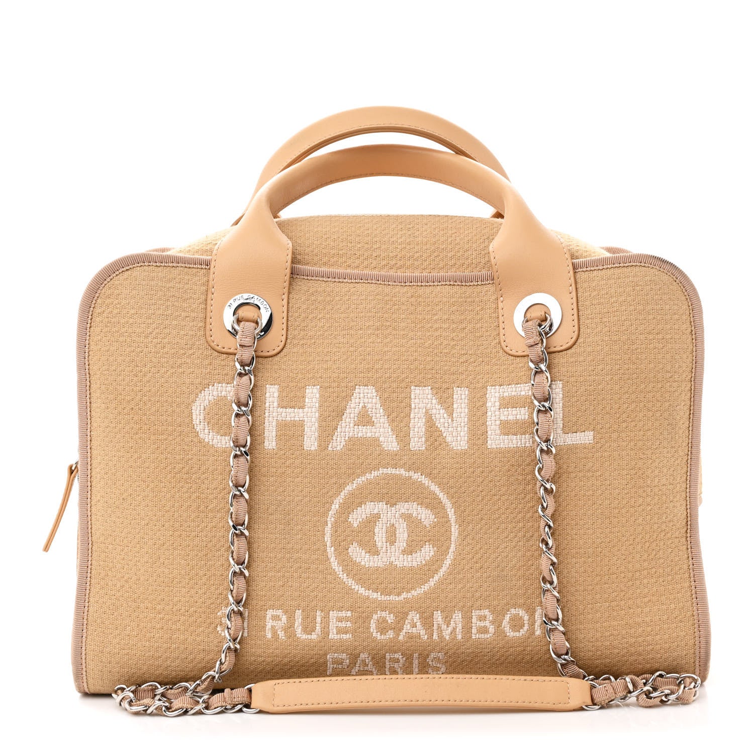 Chanel Canvas Deauville Bowling Bag Beige 1 of 17