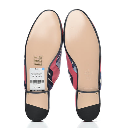 Gucci Satin GG Wallpaper Womens Princetown Slippers 37.5 Pink Flamboyant Blue Black 5 of 10