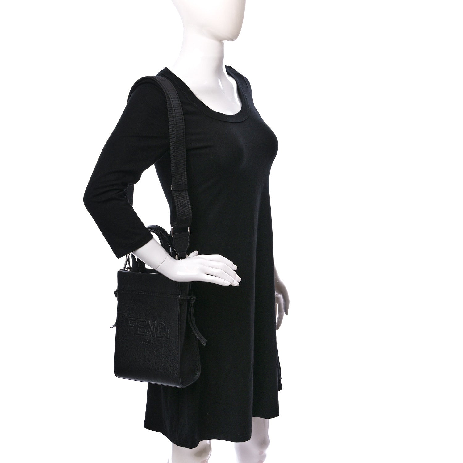 Fendi Vitello Cher Logo Embossed Mini Go To Shopper Tote Black 2 of 9