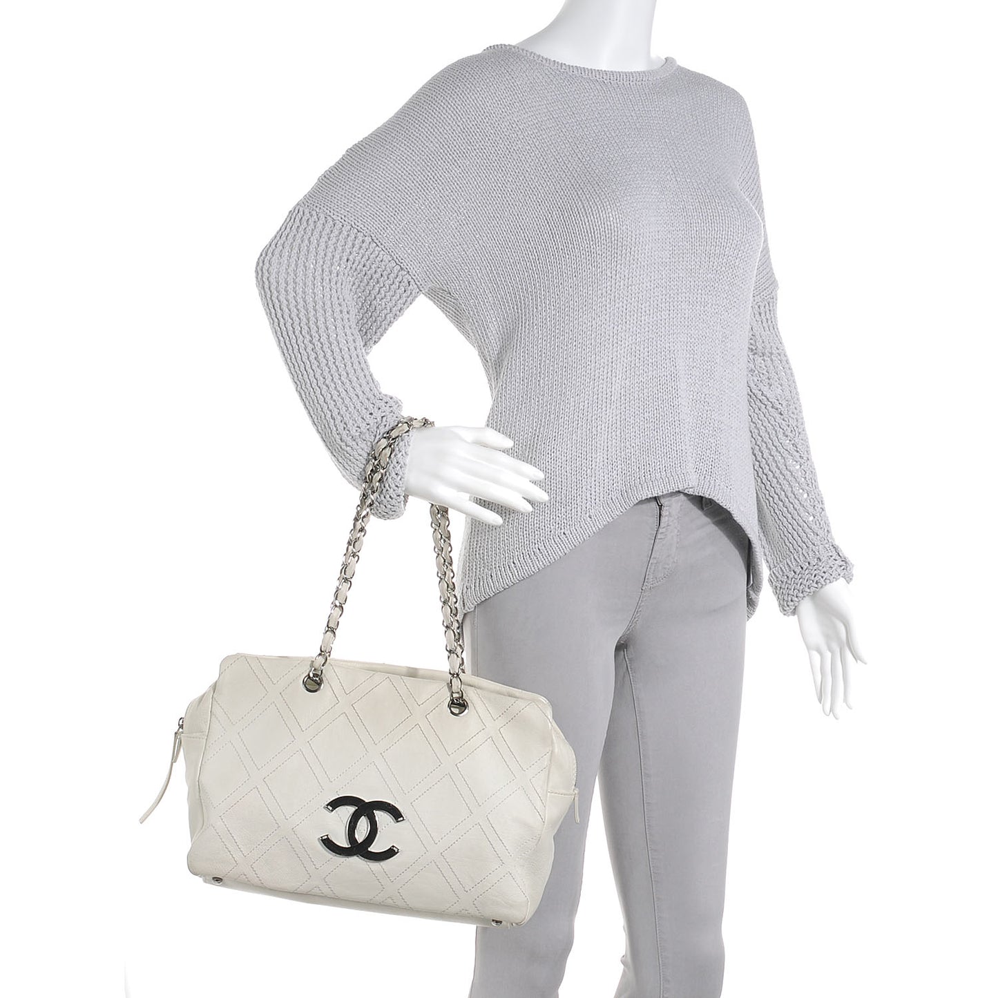 Calfskin Large Diamond Stitch Tote White
