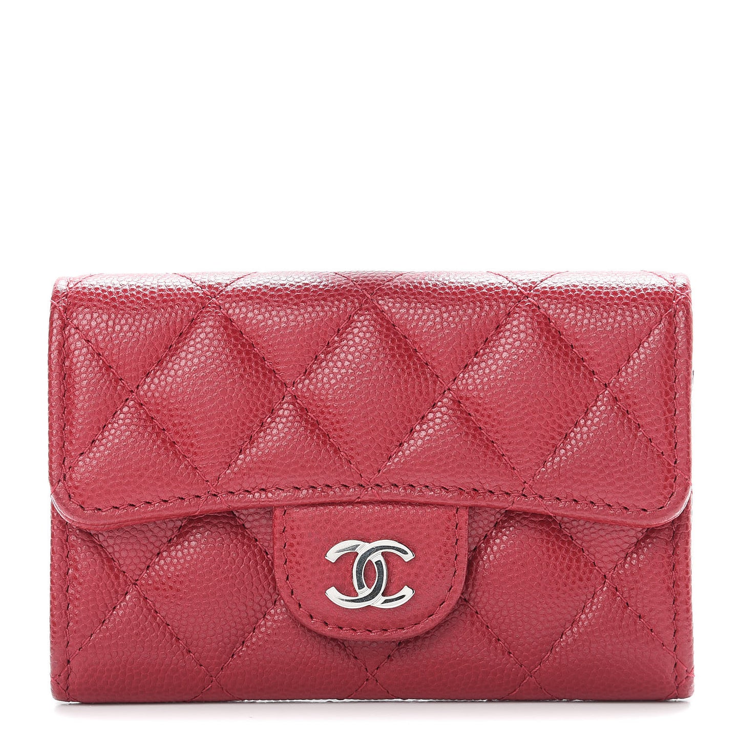 Caviar Quilted Flap Card Holder Dark Pink