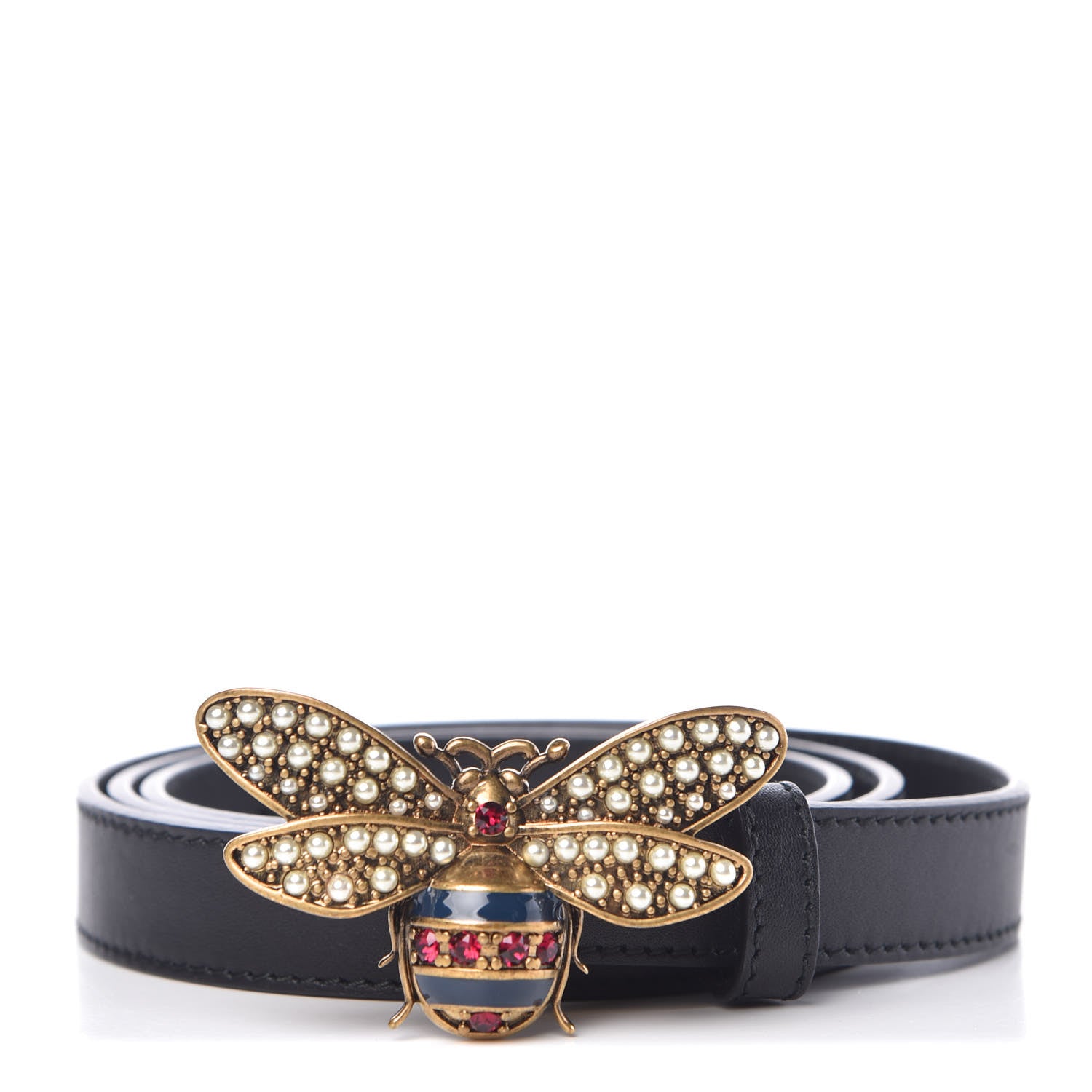 Gucci Calfskin Queen Margaret Bee Belt 90 36 Black 1 of 8