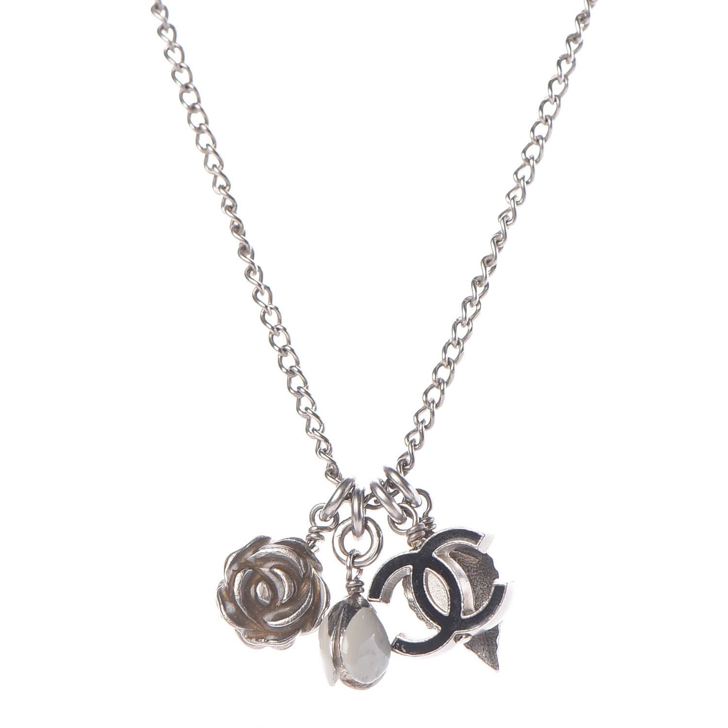 Enamel CC Charm Necklace Silver
