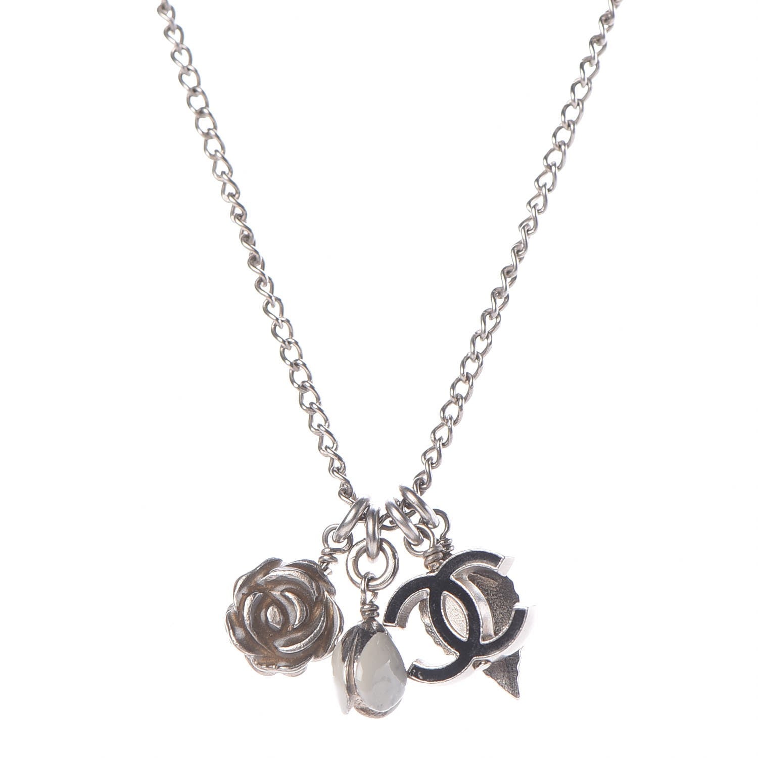 Chanel Enamel CC Charm Necklace Silver 1 of 5