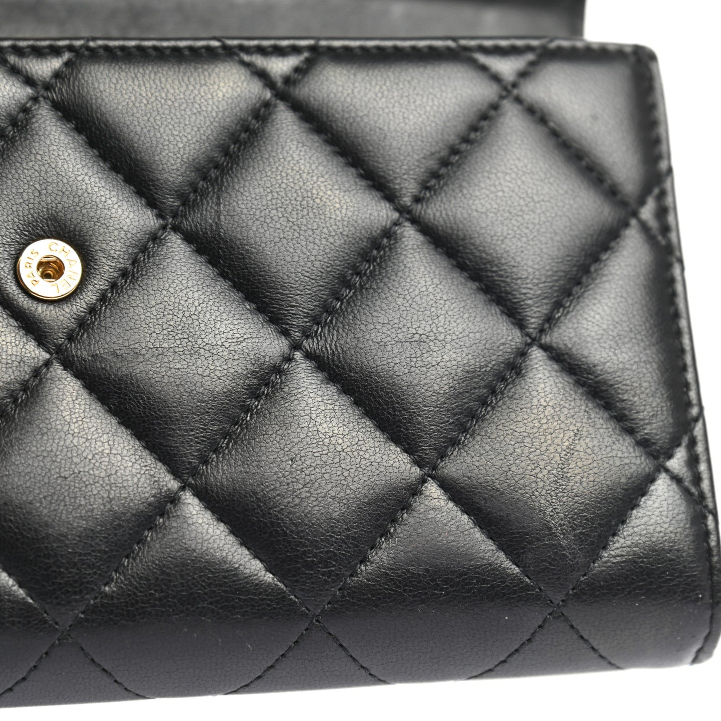 Lambskin Quilted Large Gusset Flap Wallet Black