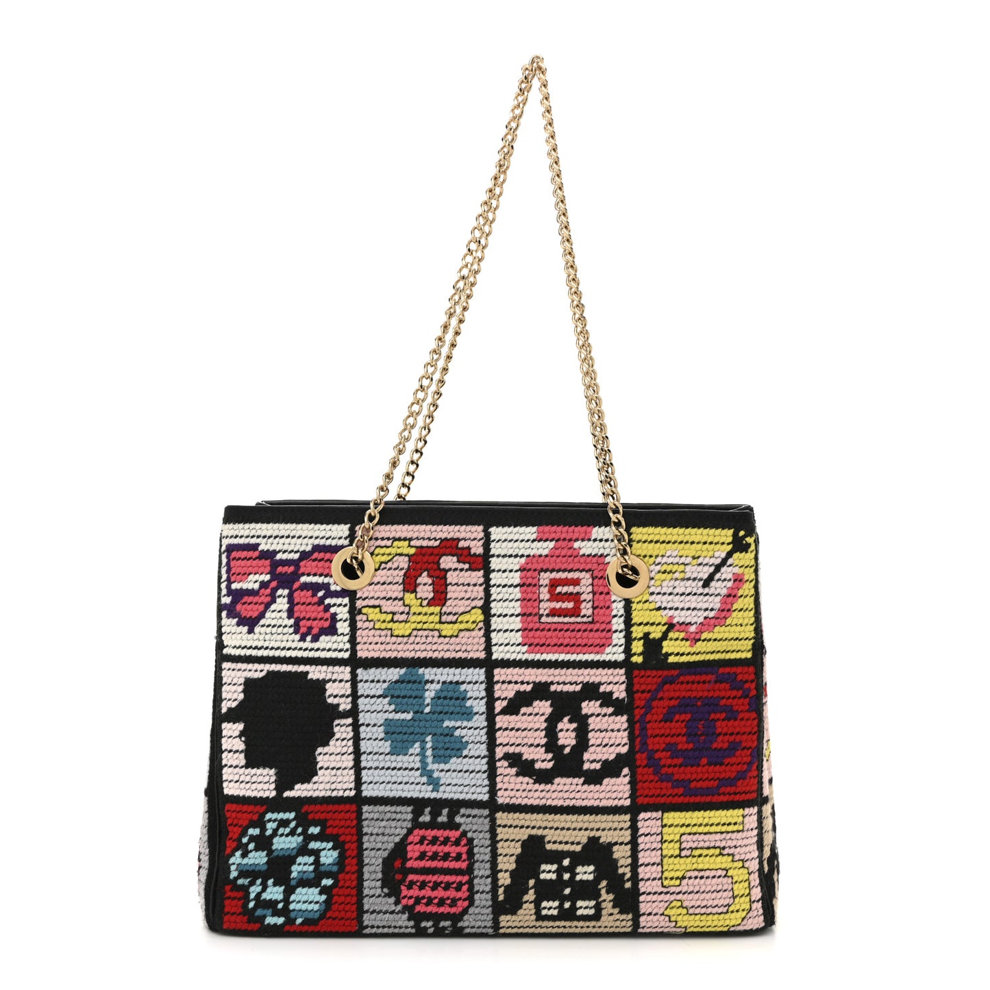 Needlepoint Precious Symbols Shoulder Bag Black