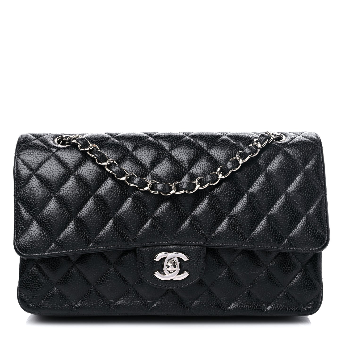 Caviar Quilted Medium Double Flap Black