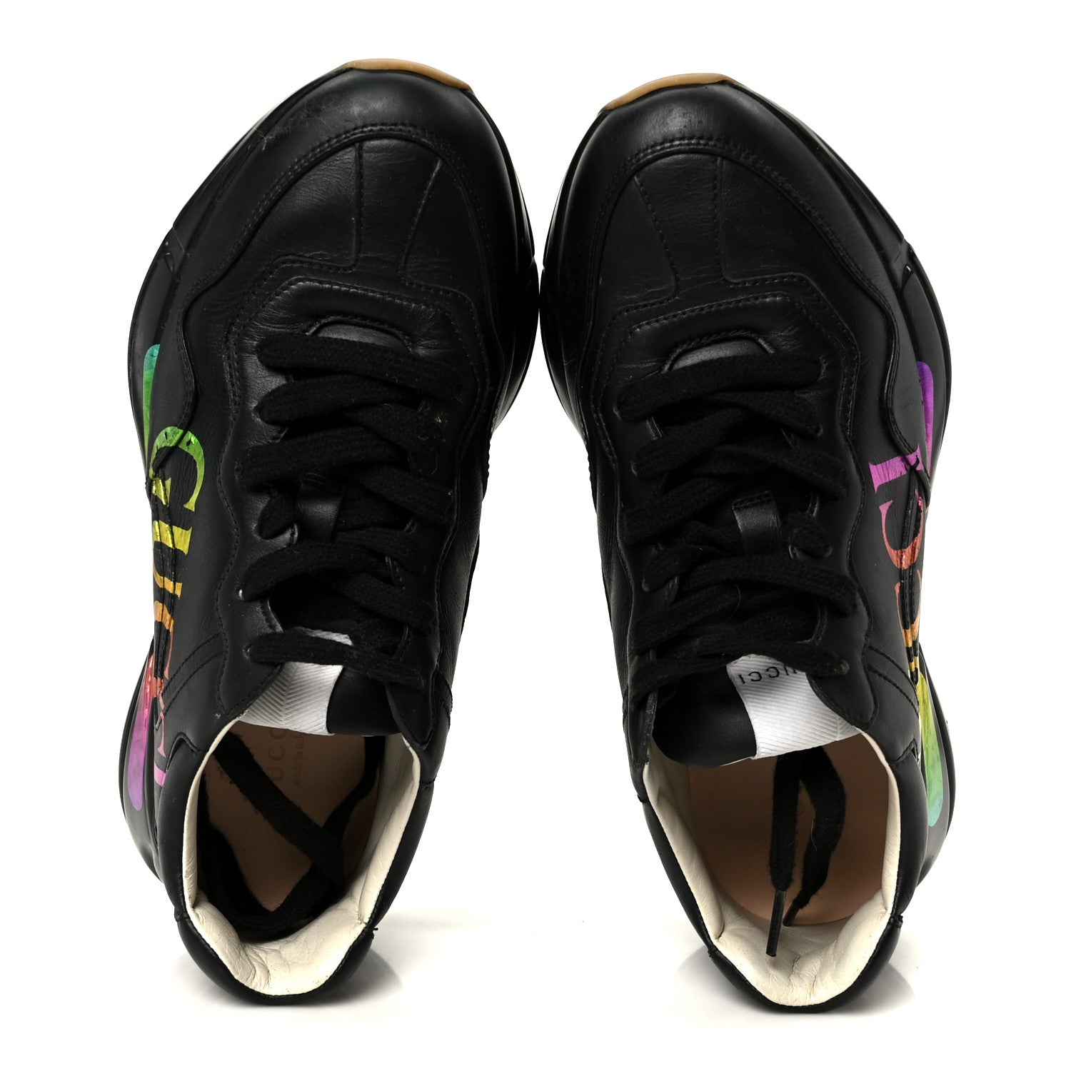 Gucci Calfskin Iridescent Logo Womens Rhyton Sneakers 38 Black 2 of 8