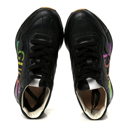 Gucci Calfskin Iridescent Logo Womens Rhyton Sneakers 38 Black 2 of 8