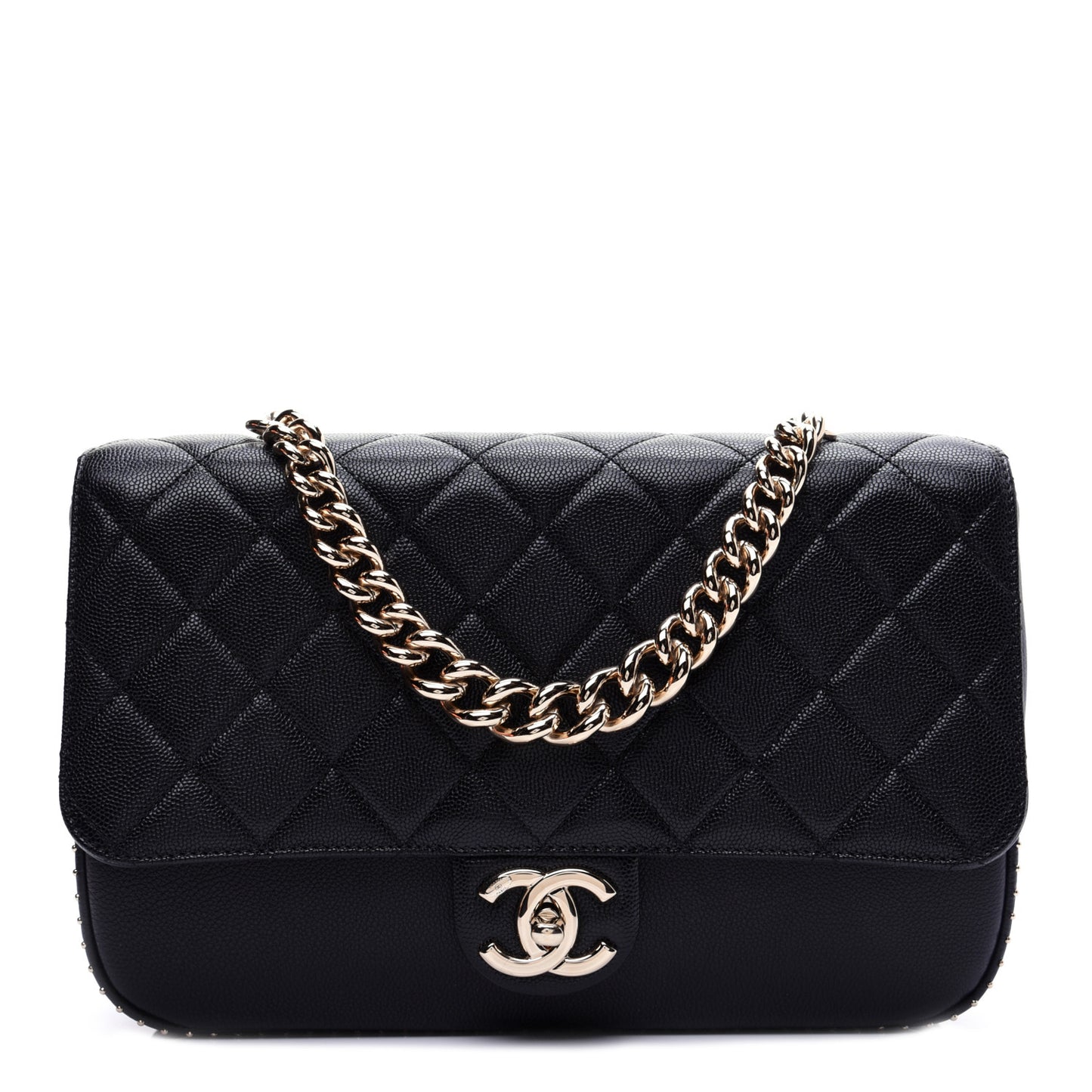 Caviar Quilted Large Studded Flap Black
