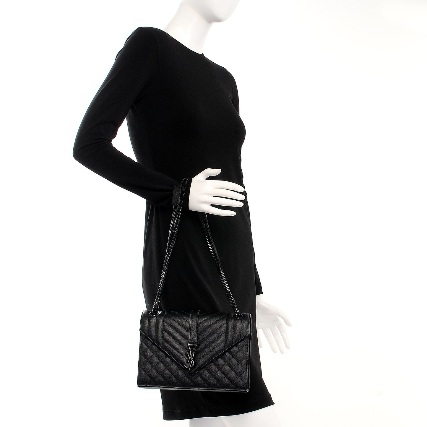 Grain De Poudre Textured Mixed Matelasse Triquilt Medium Monogram Satchel Black