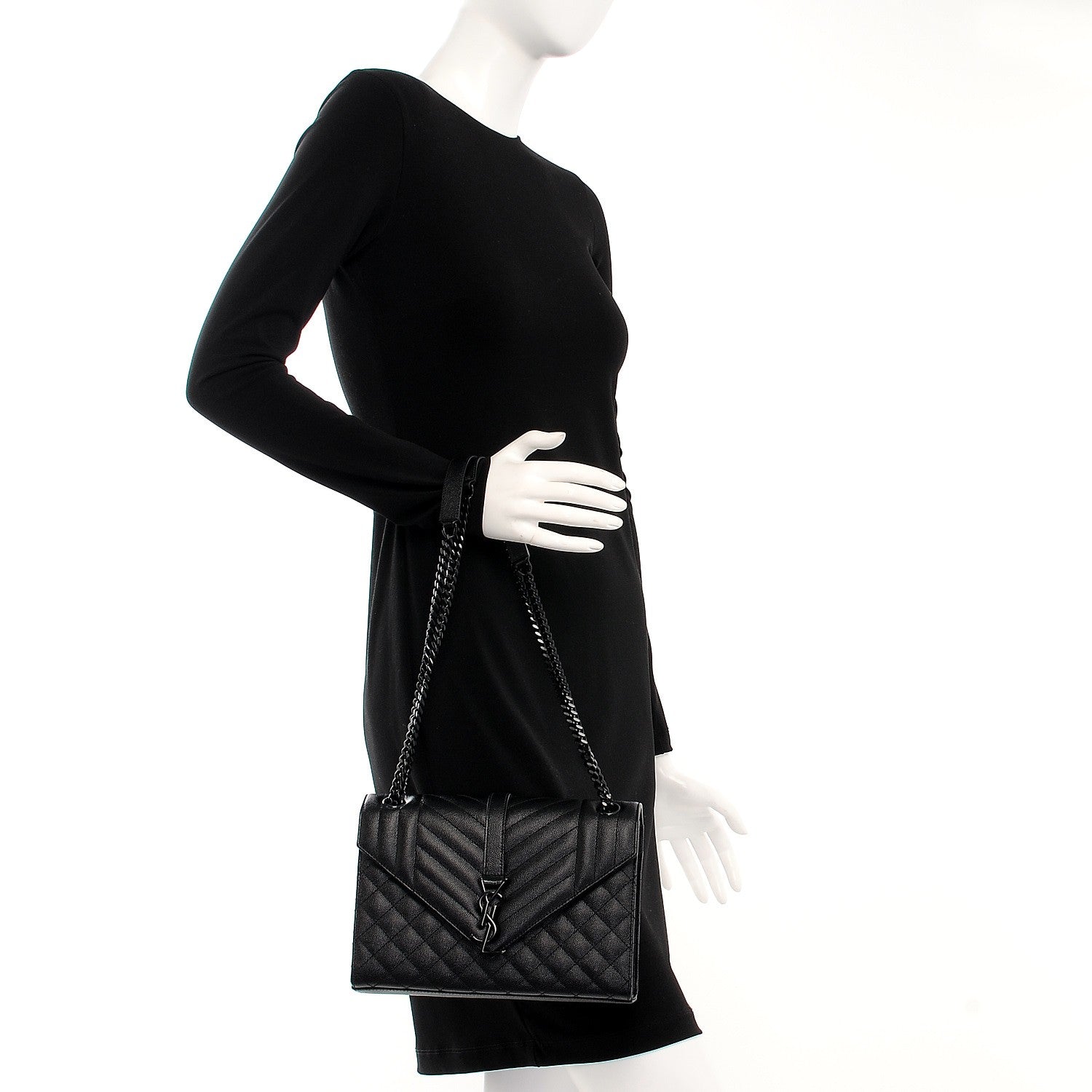 Saint Laurent Grain De Poudre Textured Mixed Matelasse Triquilt Medium Monogram Satchel Black 2 of 6