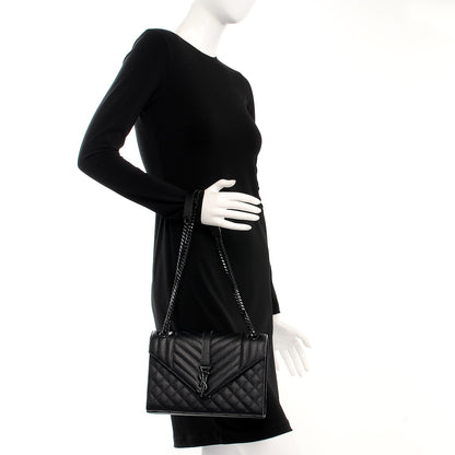 Saint Laurent Grain De Poudre Textured Mixed Matelasse Triquilt Medium Monogram Satchel Black 2 of 6