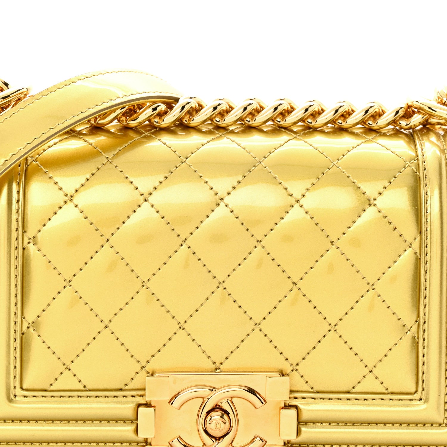 Chanel Metallic Patent Calfskin Quilted Small Boy Flap Gold 8 of 21