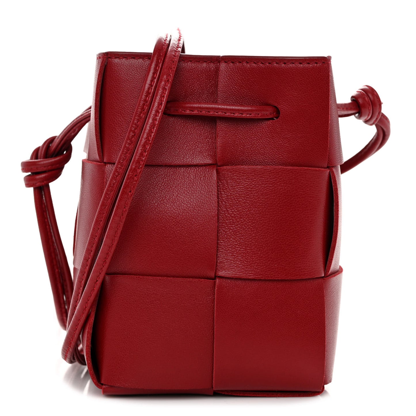 Nappa Maxi Intrecciato Mini Cassette Bucket Bag Dark Red