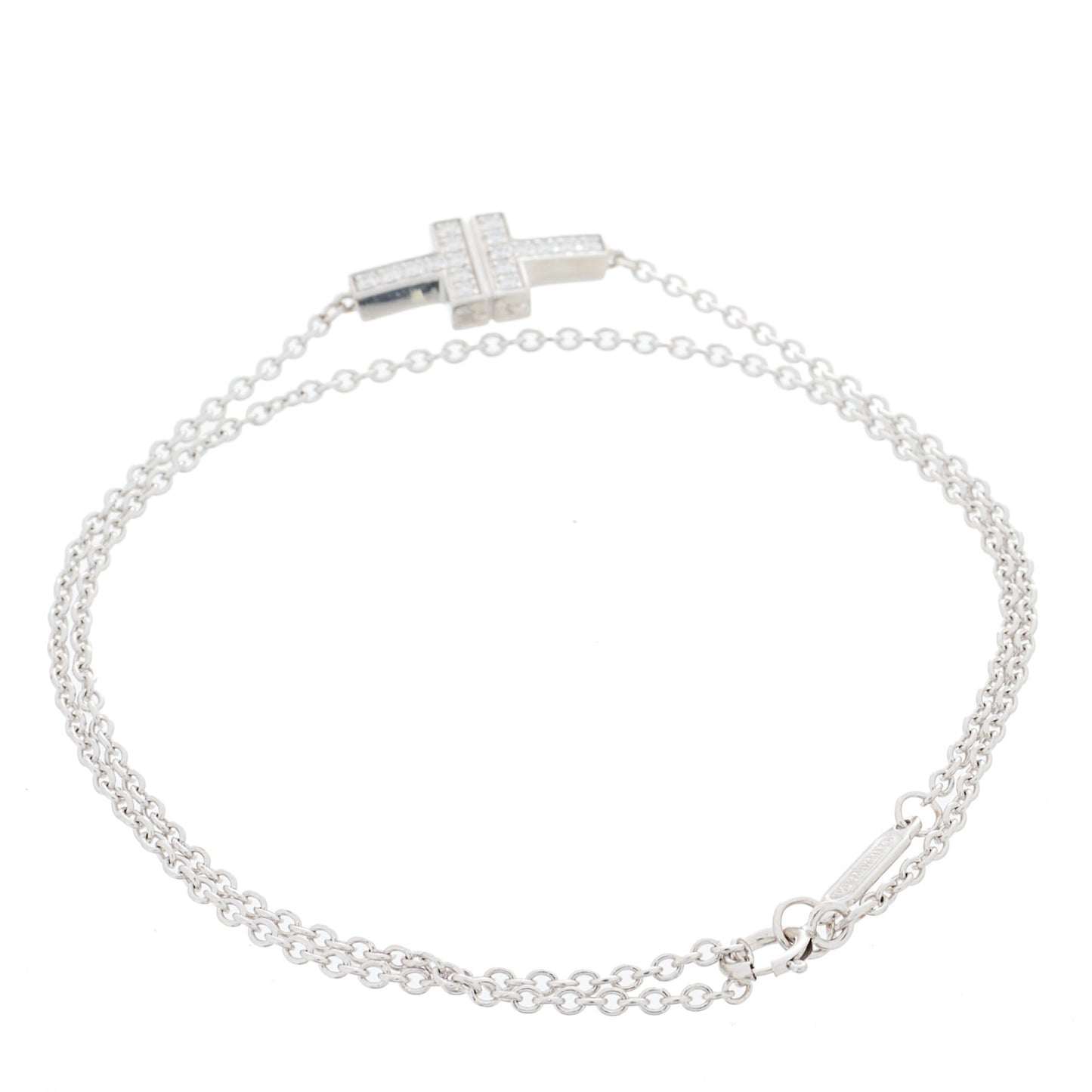 18K White Gold Diamond T Double Chain Bracelet