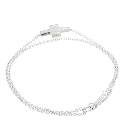 Tiffany 18K White Gold Diamond T Double Chain Bracelet 2 of 4