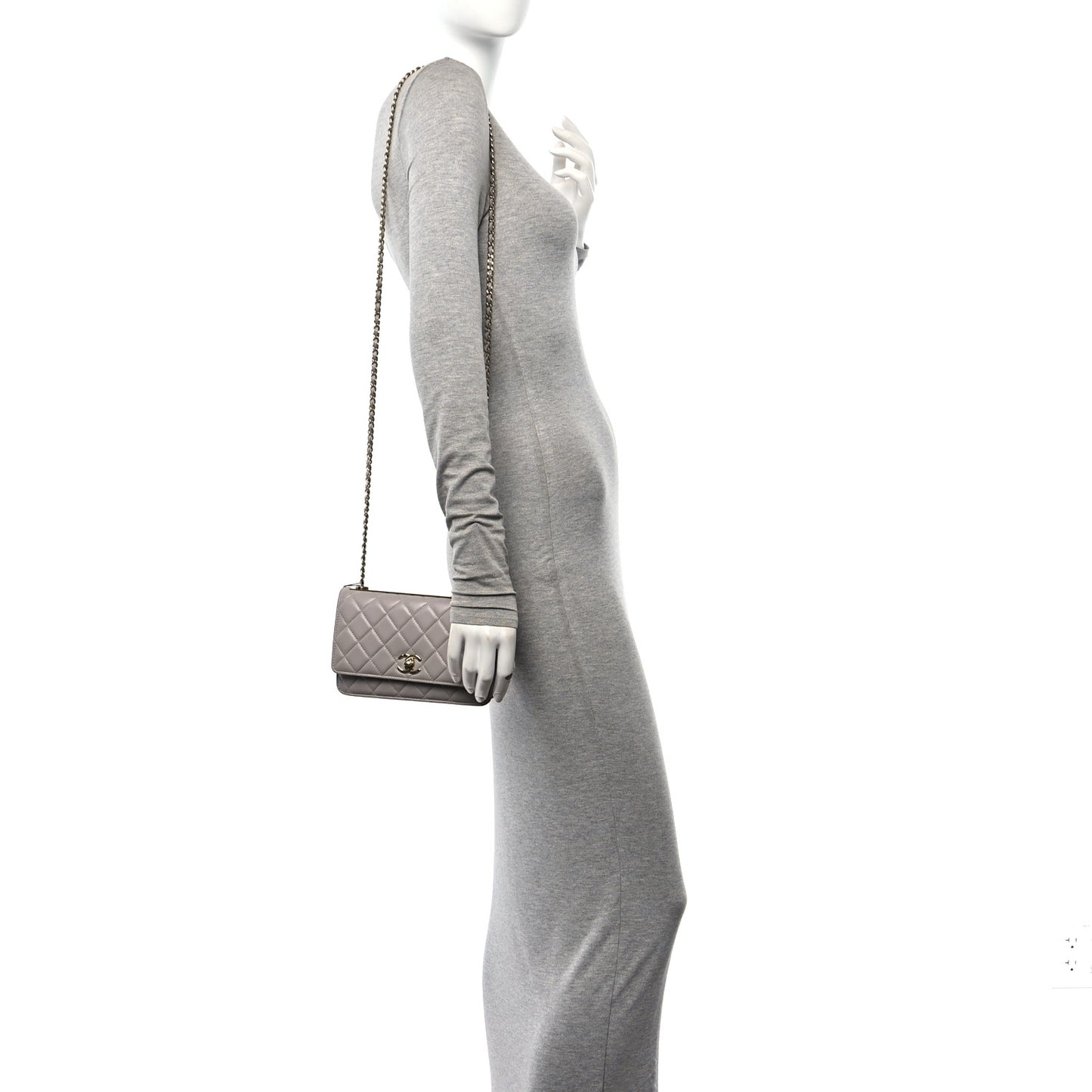 Lambskin Quilted Trendy CC Wallet On Chain WOC Grey