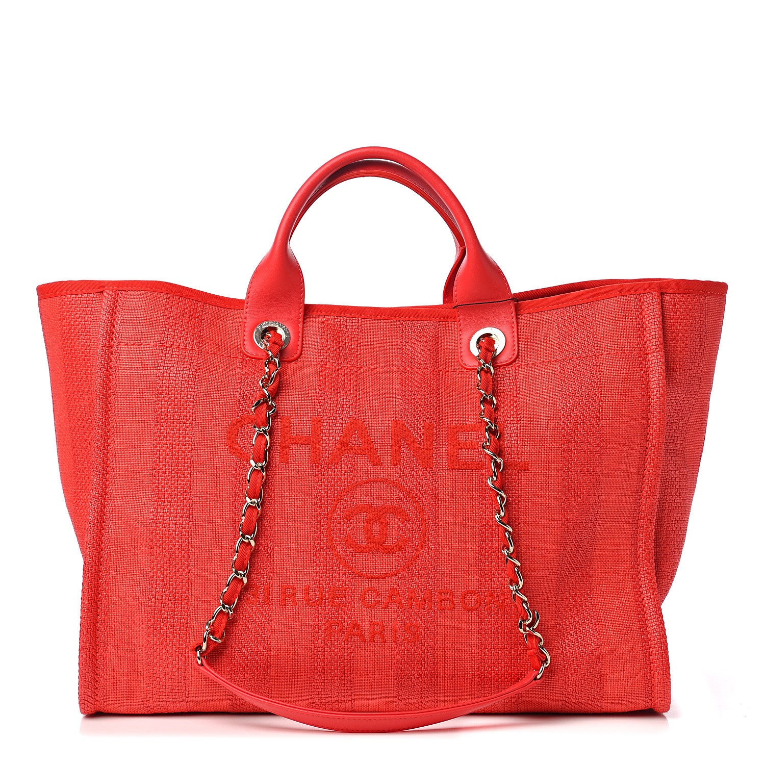 Chanel Straw Raffia Calfskin Striped Medium Deauville Tote Red 1 of 10