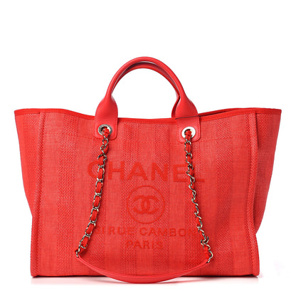 Chanel Straw Raffia Calfskin Striped Medium Deauville Tote Red 1 of 10