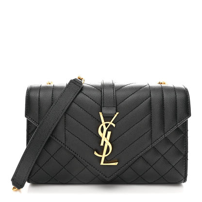 Saint Laurent Grain De Poudre Textured Mixed Matelasse Triquilt Small Monogram Satchel Black 1 of 11