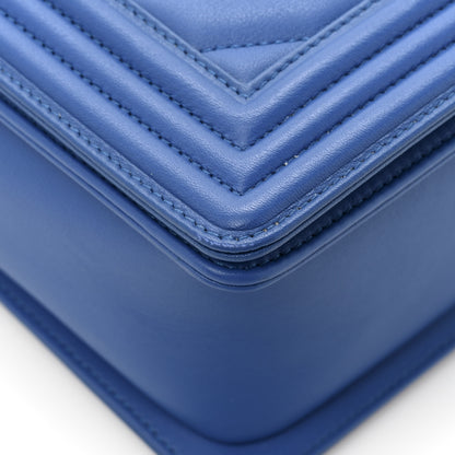 Chanel Lambskin Chevron Quilted New Medium Boy Flap Bright Blue 12 of 15