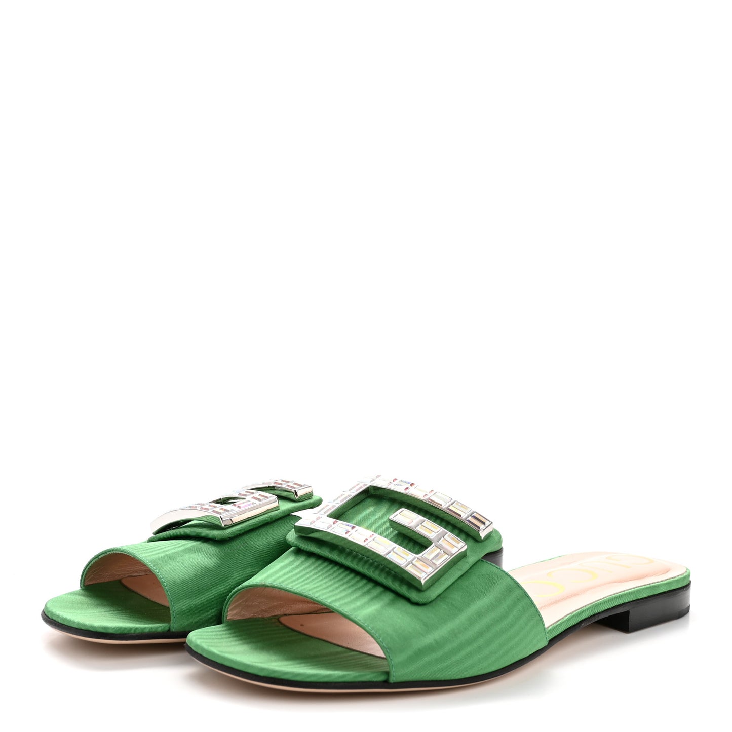 Moire Fabric Crystal Square G Madelyn Slide Sandals 37 New Shamarock