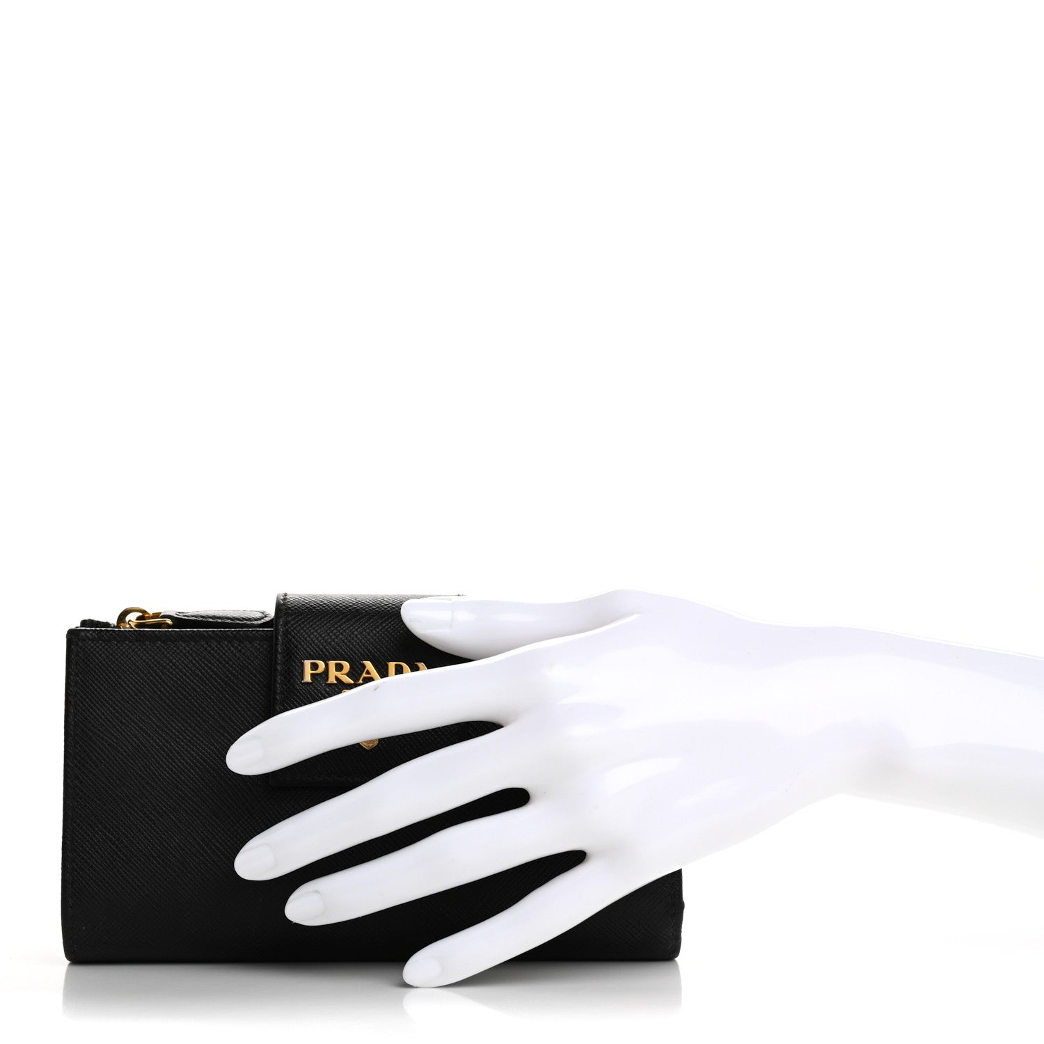 Prada Saffiano Metal Tab Wallet Black 2 of 13