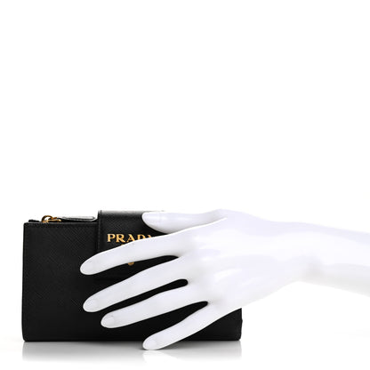Prada Saffiano Metal Tab Wallet Black 2 of 13