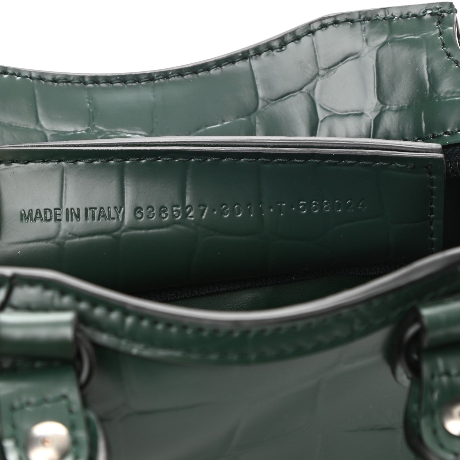 Balenciaga Semi Shiny Calfskin Crocodile Embossed Neo Classic Black Hardware Nano City Crossbody Forest Green 7 of 8