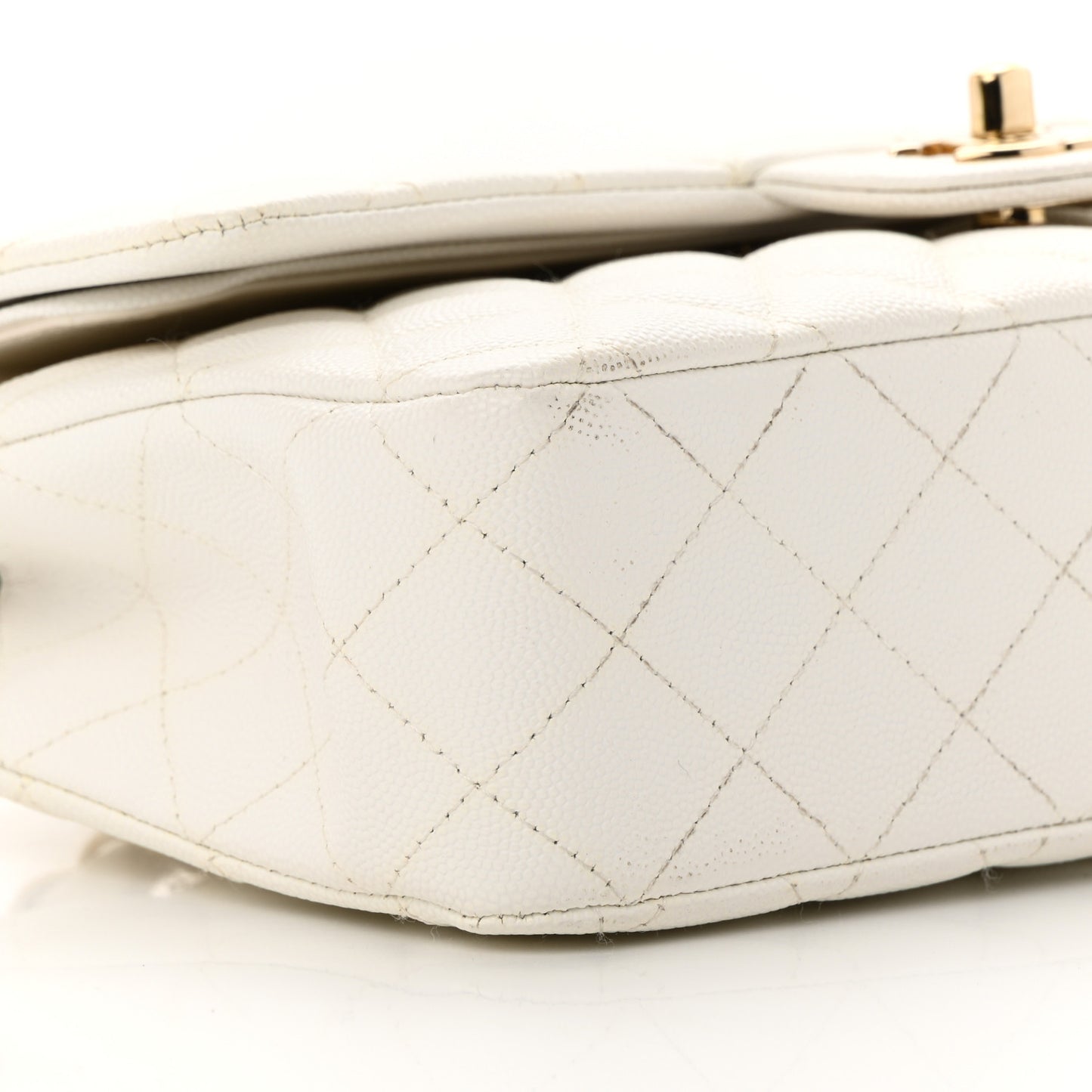 Caviar Quilted Medium Double Flap White