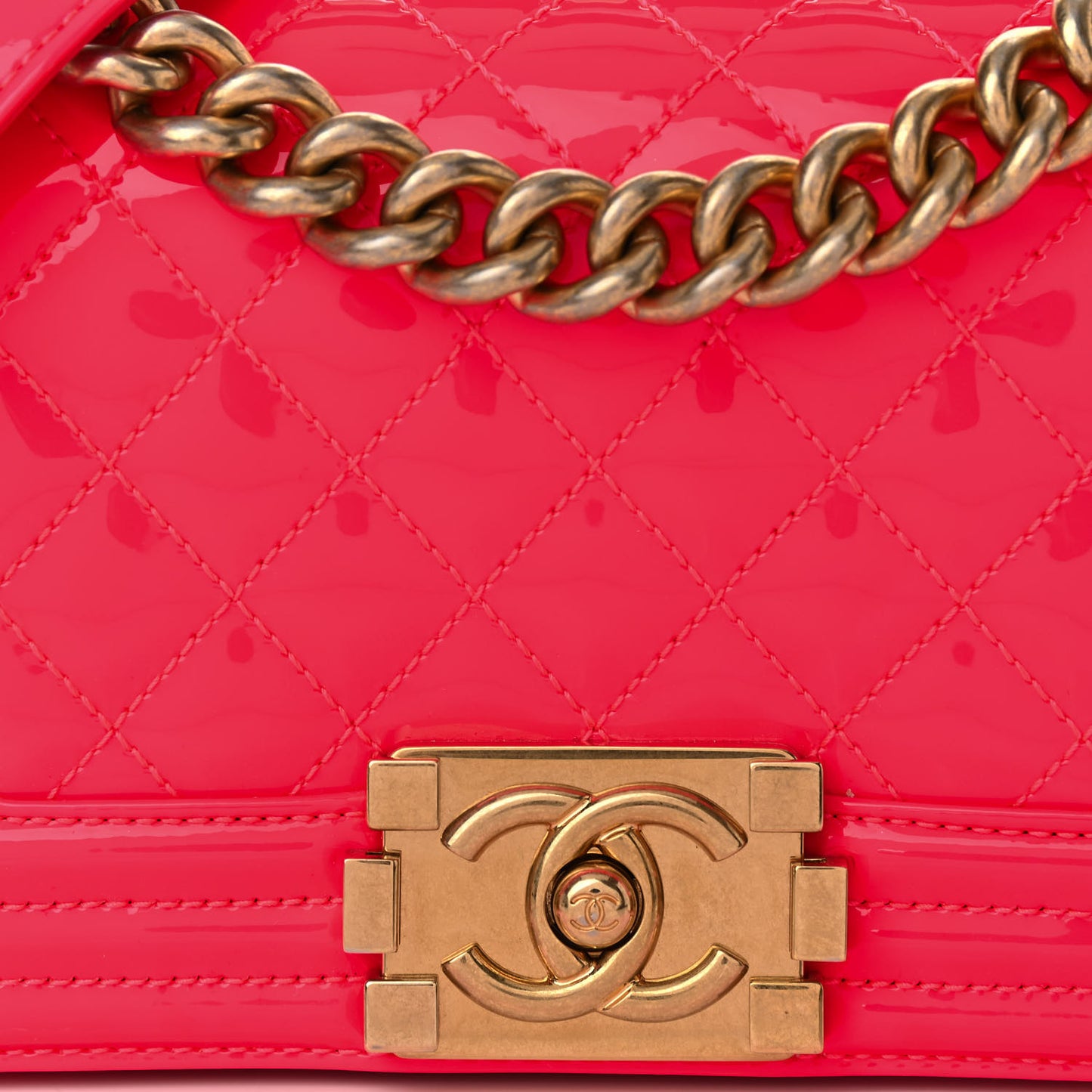 Patent Calfskin Quilted Small Boy Flap Pink