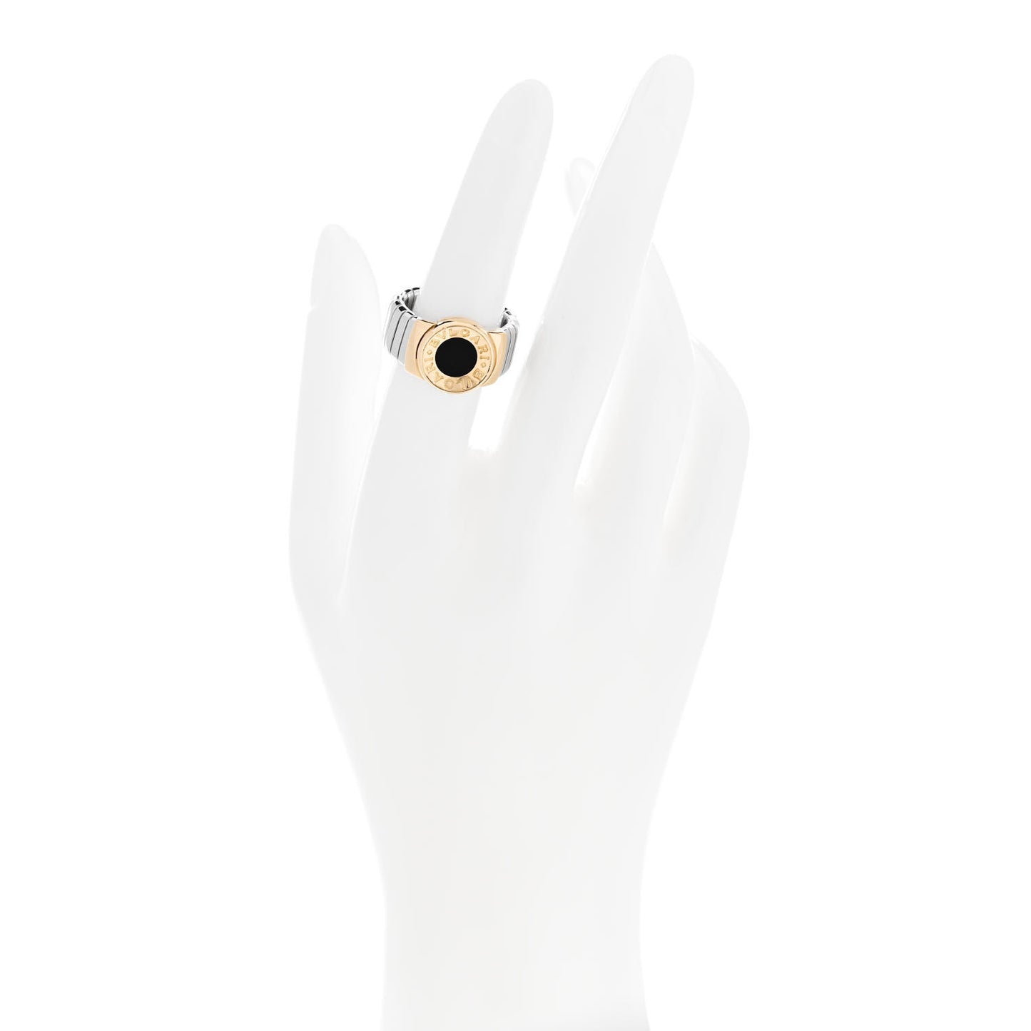 Stainless Steel 18K Yellow Gold Onyx Tubogas Ring 53 6.25