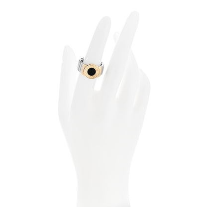 Bulgari Stainless Steel 18K Yellow Gold Onyx Tubogas Ring 53 6.25 2 of 4
