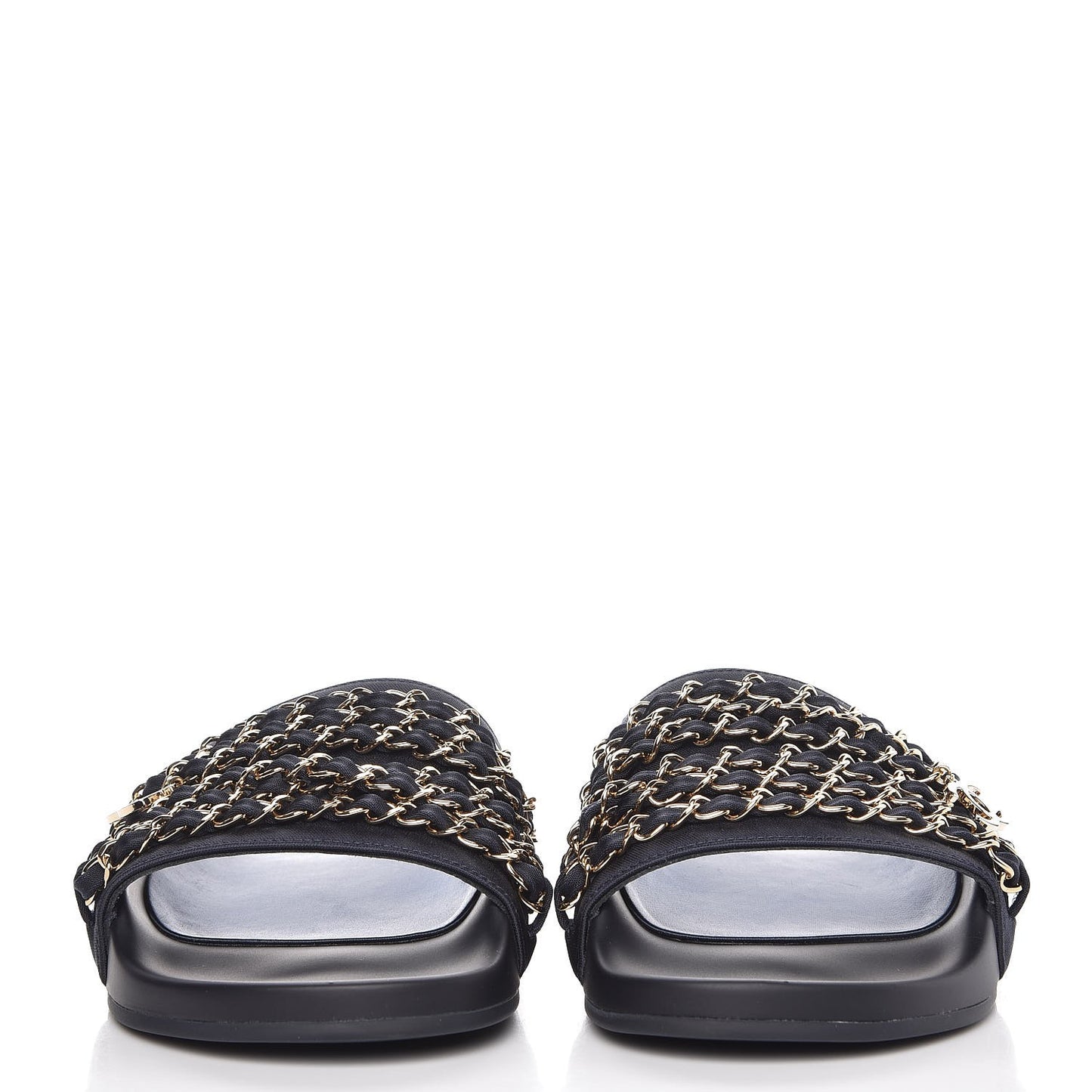 Satin Chain Flat Sandals 37 Marine