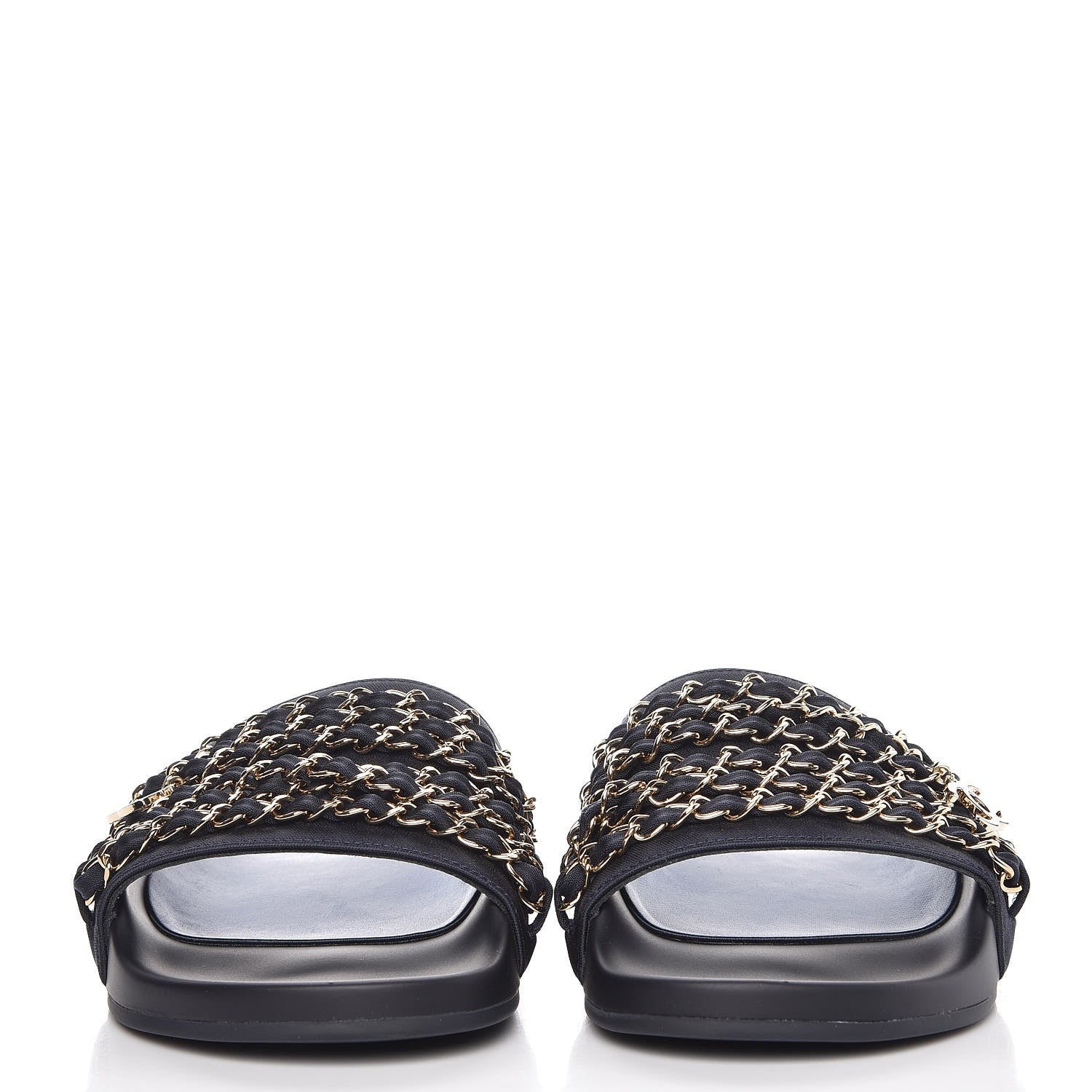 Chanel Satin Chain Flat Sandals 37 Marine 2 of 9