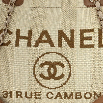 Chanel Mixed Fibers Calfskin Striped Small Deauville Tote Beige 8 of 10