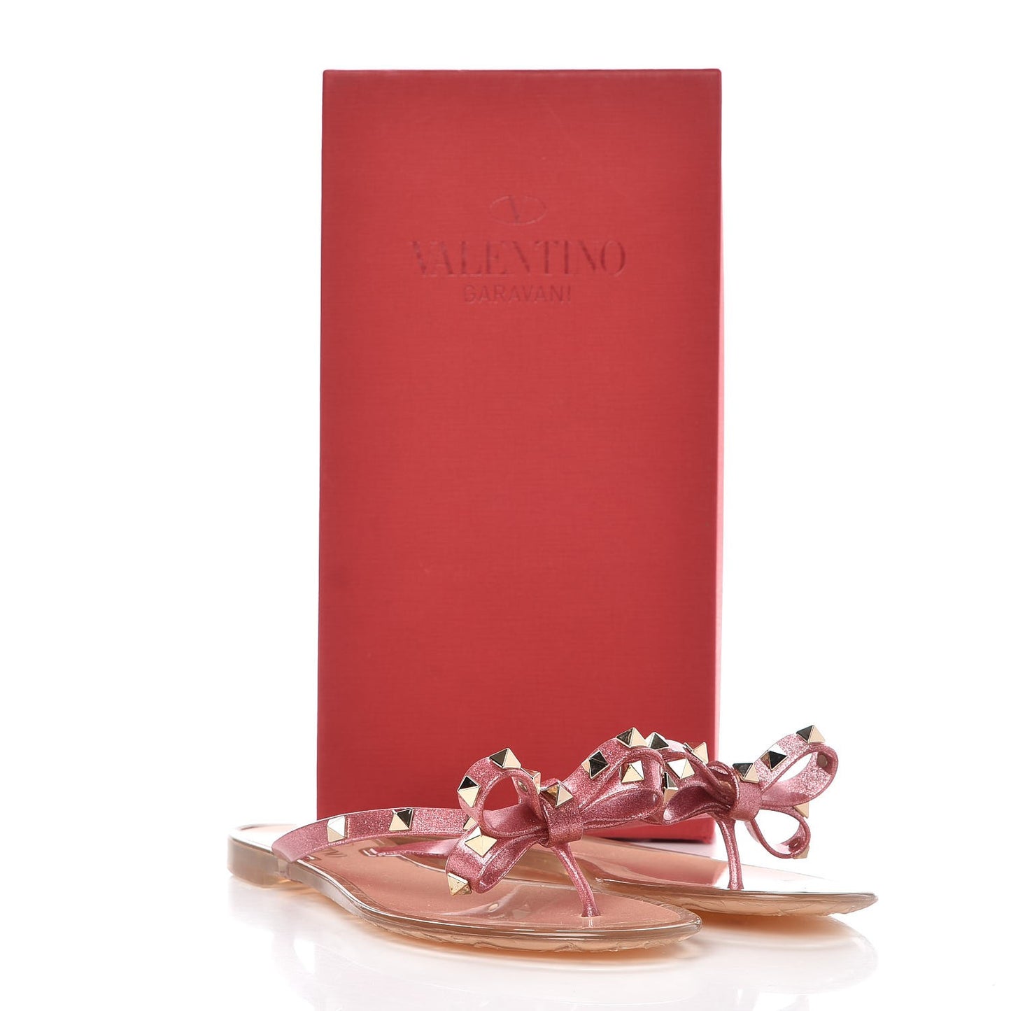 PVC Jelly Glitter Rockstud Bow Thong Sandals 37 Pink