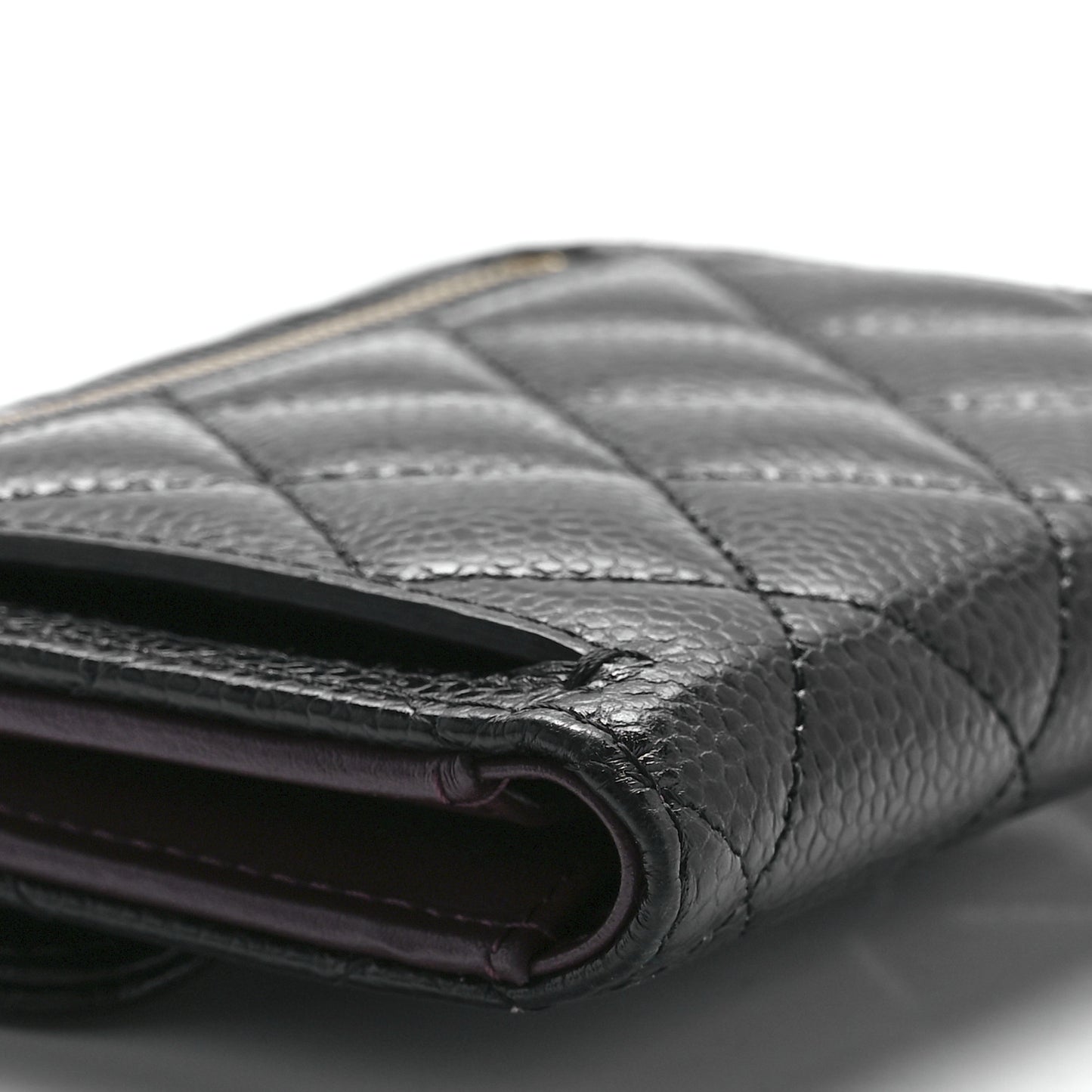 Caviar Quilted Compact Flap Wallet Black